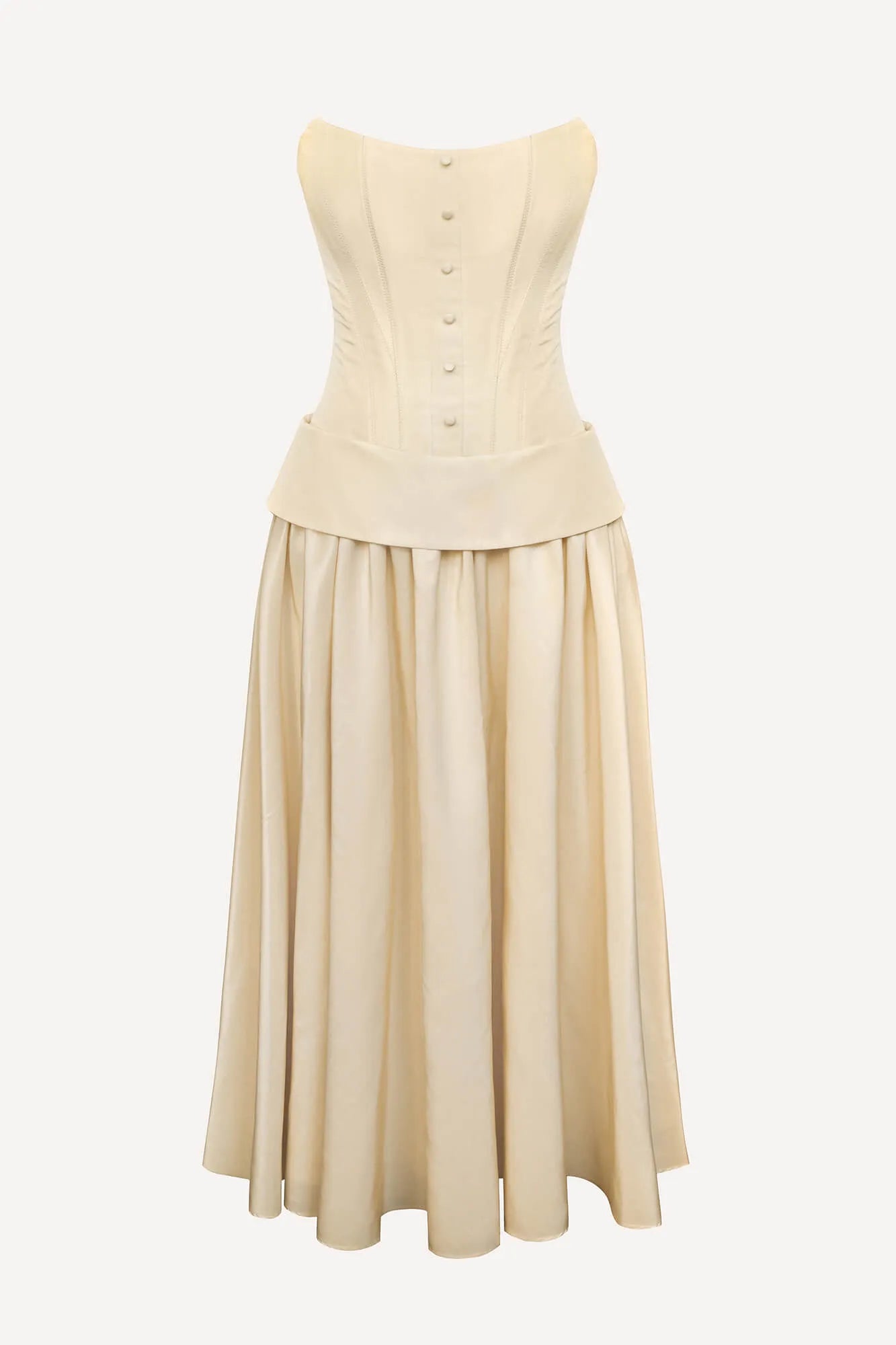 Conjunto Corset com Botões e Saia Midi com Dobra