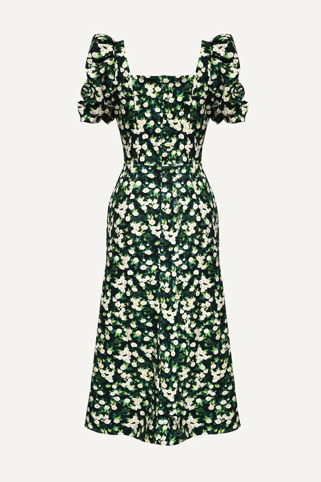 Vestido Midi com Decote Quadrado e Saia Godê