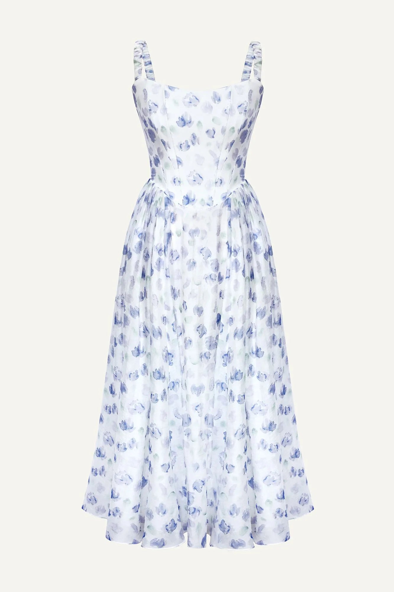 Vestido Midi de Chiffon com Corset e Estampa Floral