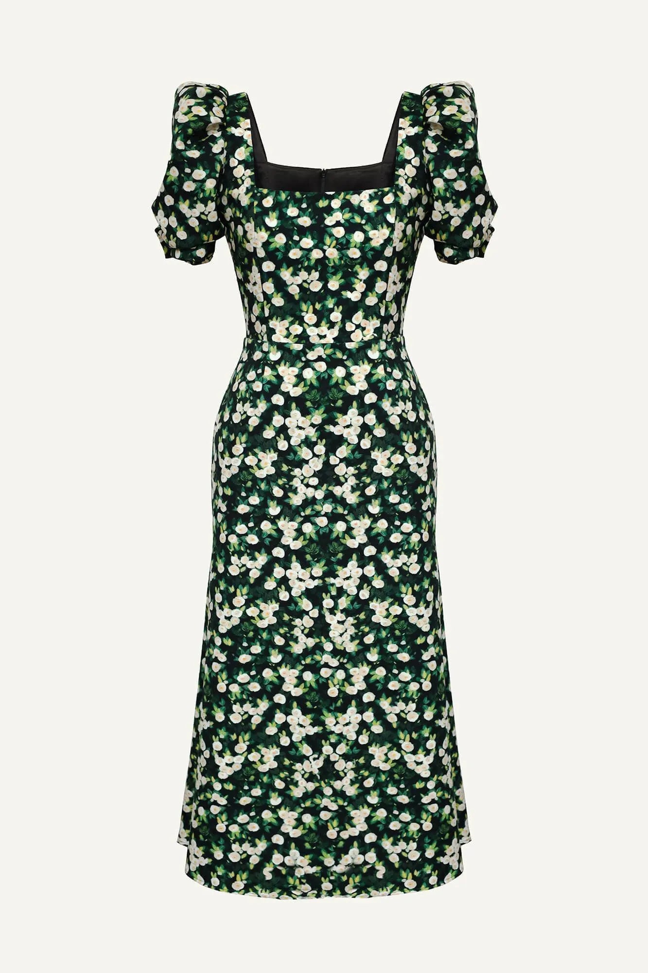 Vestido Midi com Decote Quadrado e Saia Godê