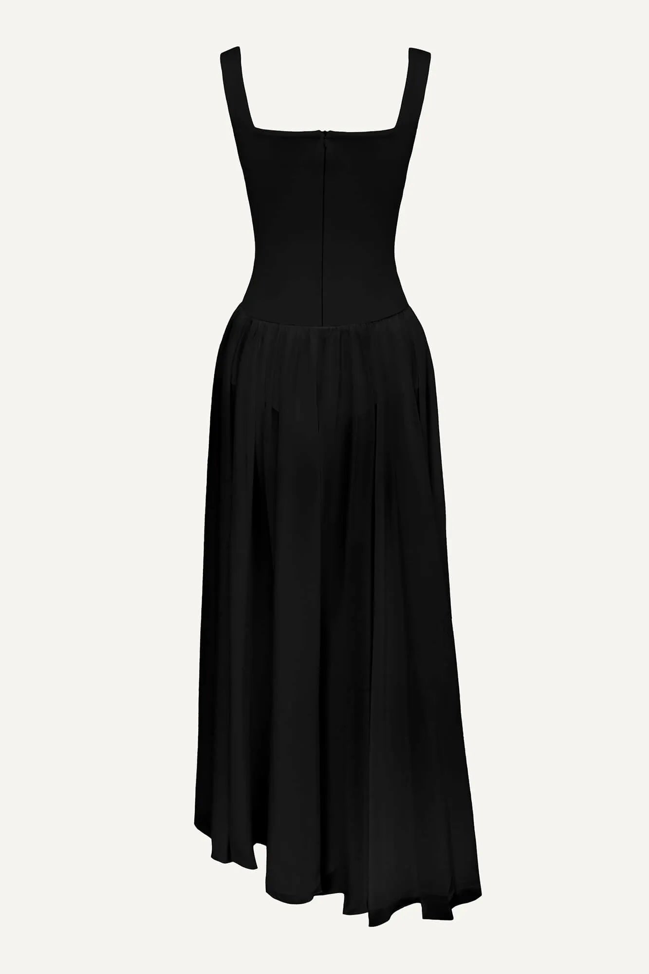 Vestido Longo com Saia Esvoaçante e Detalhe de Botões