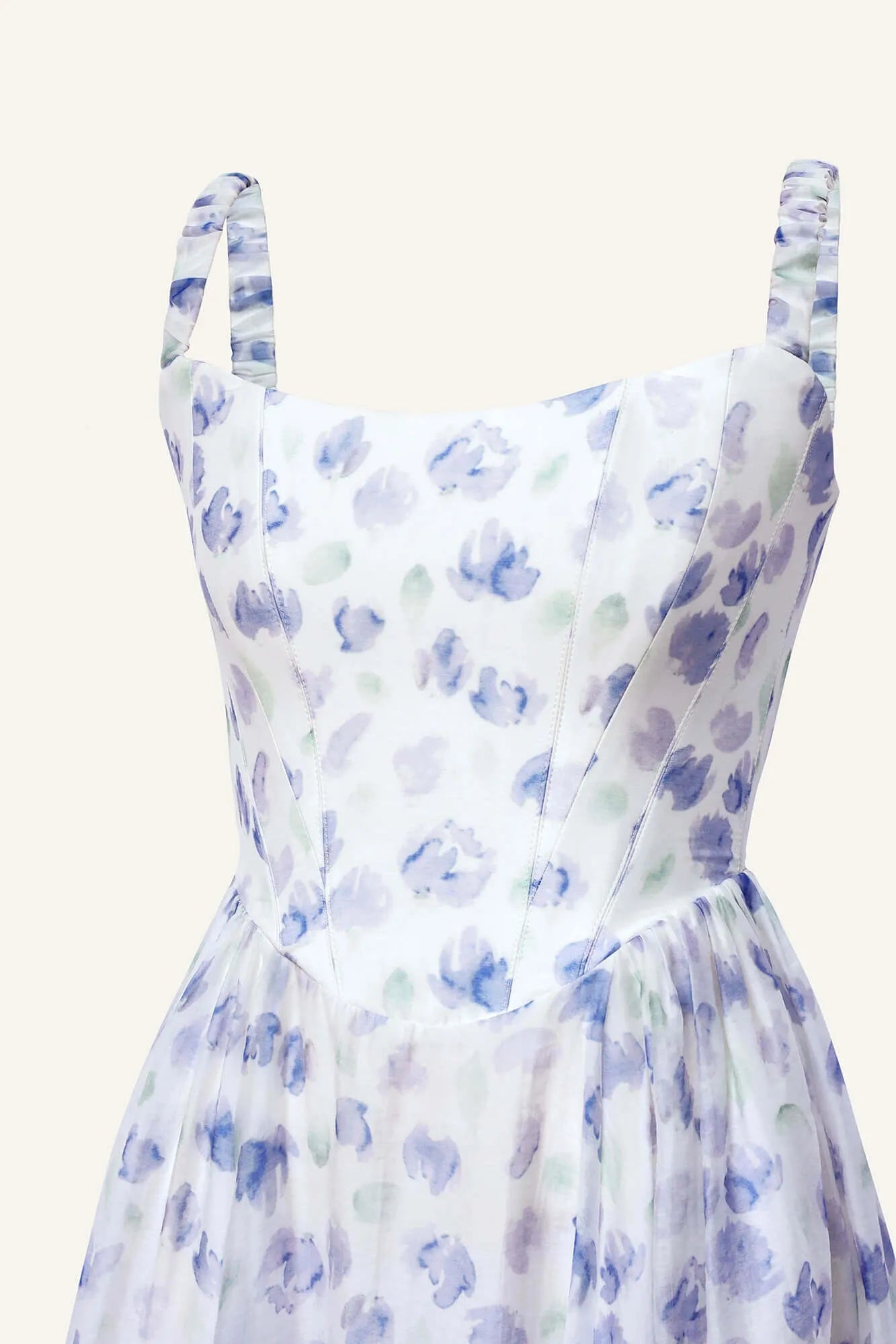 Vestido Midi de Chiffon com Corset e Estampa Floral