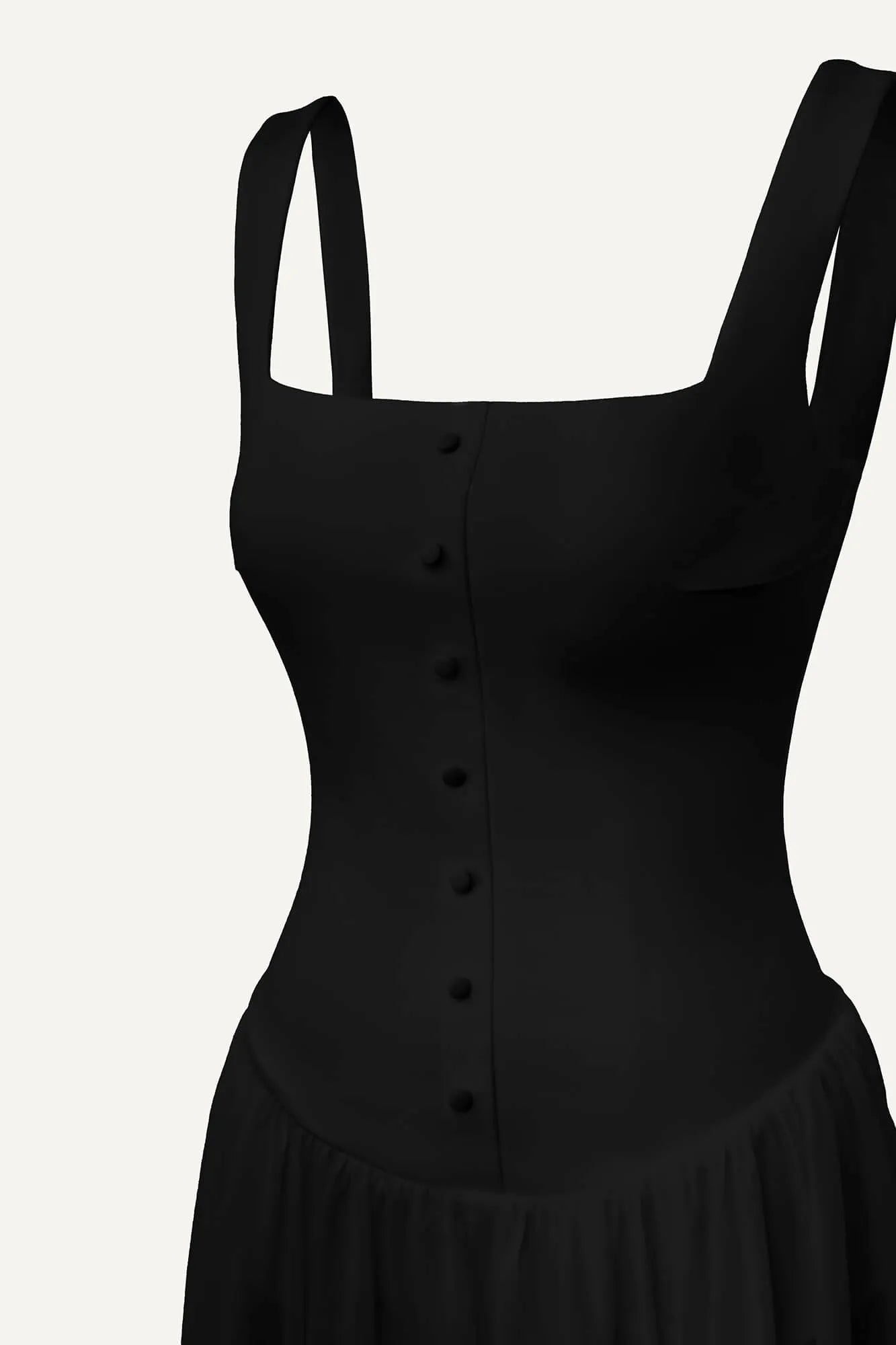 Vestido Longo com Saia Esvoaçante e Detalhe de Botões