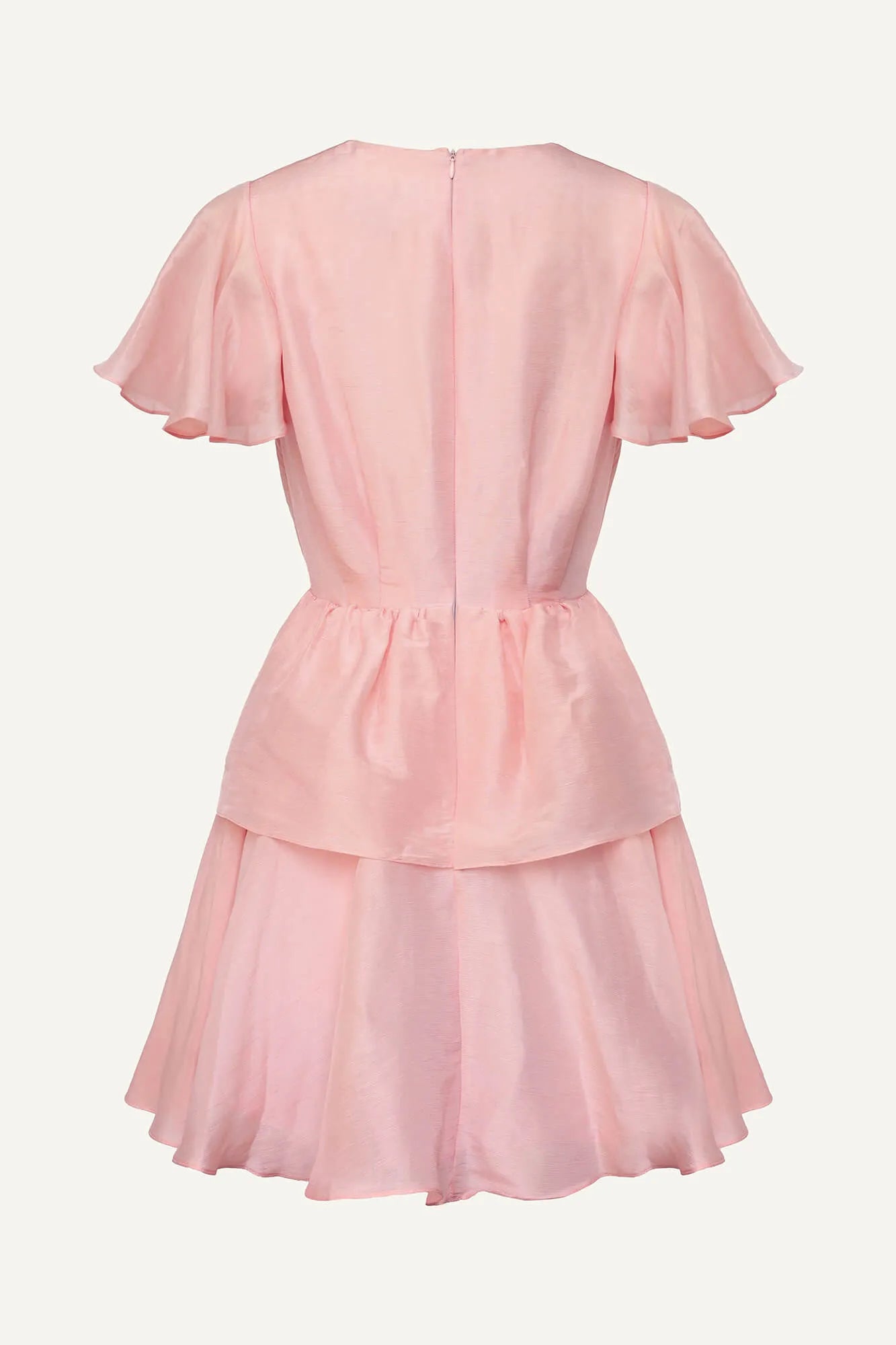 Vestido Mini com Babado Peplum e Mangas de Volante