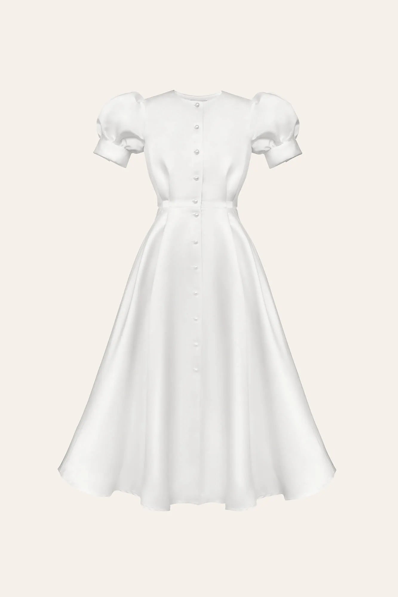 Vestido Midi com Botões Frontais e Saia Volumosa